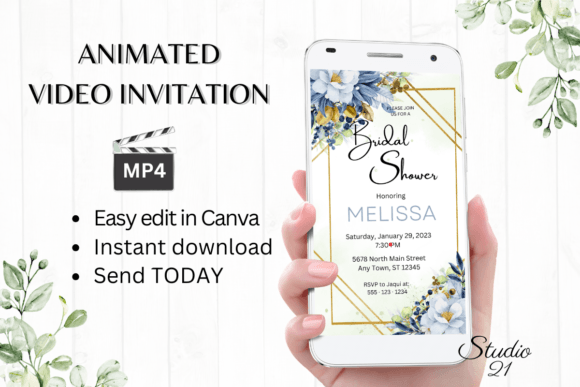 Digital Bridal Shower Invite W4144: Modern Animated Style
