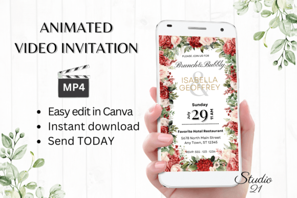 Elegant Red Roses Wedding Brunch Invite: A Digital Template Guide