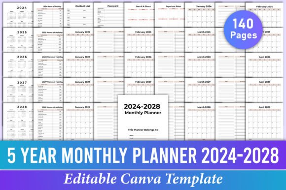 Master Your Five-Year Vision with This Editable 2024-2028 Canva Planner