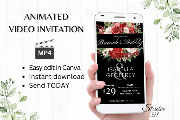 Red Roses Wedding Brunch Invite W9447: A Romantic Digital Template