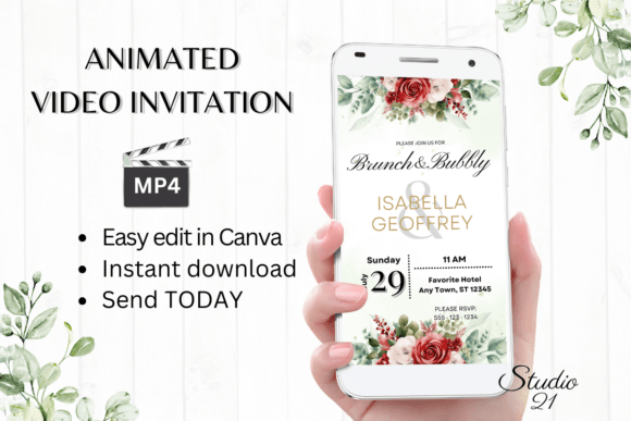 Red Roses Wedding Brunch Invite W9448: A Digital Design Solution